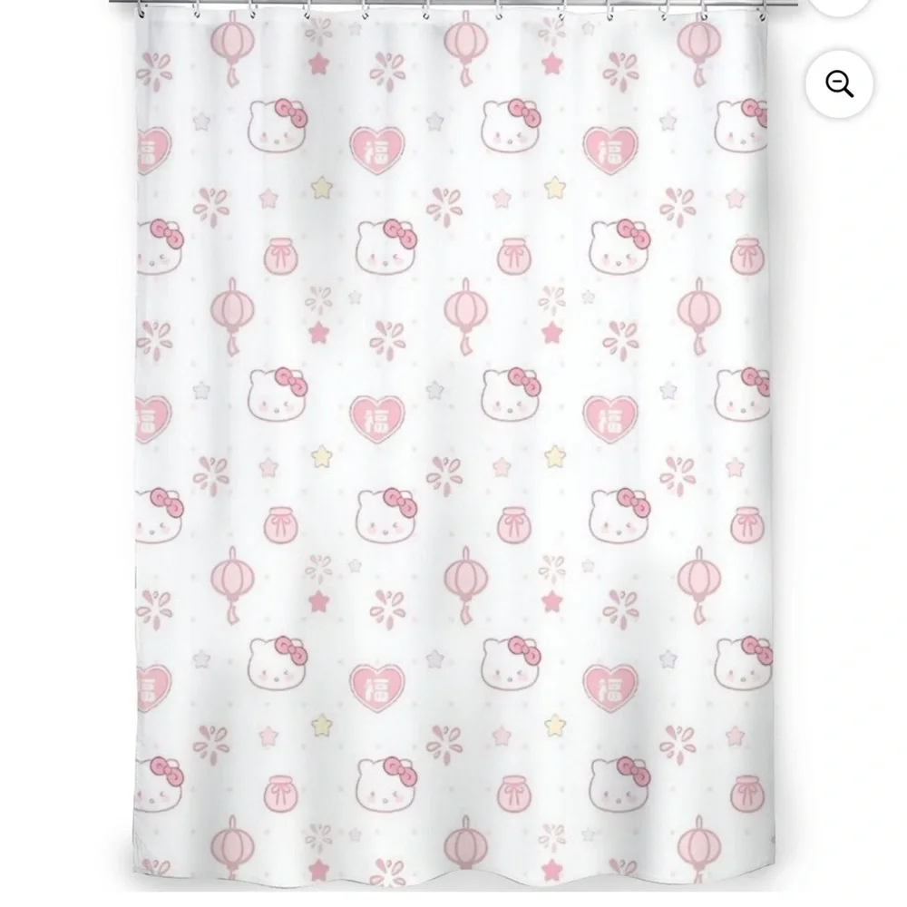 Hello Kitty Adorable Pink and White Shower Curtain